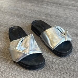 Open Edit Silver Slide Sandals